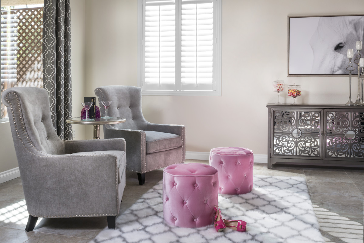 Miami pink living room with shutters